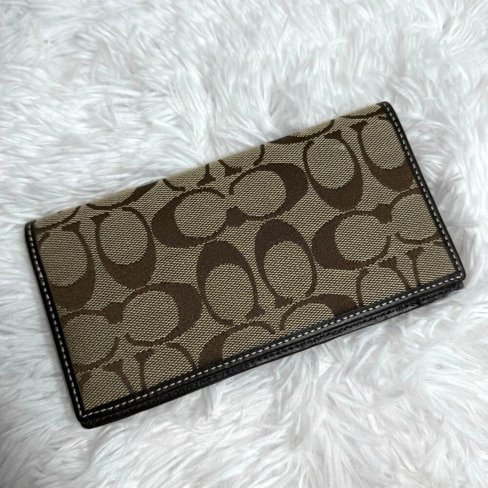 Coach Brown Signature Canvas Check Book Holder